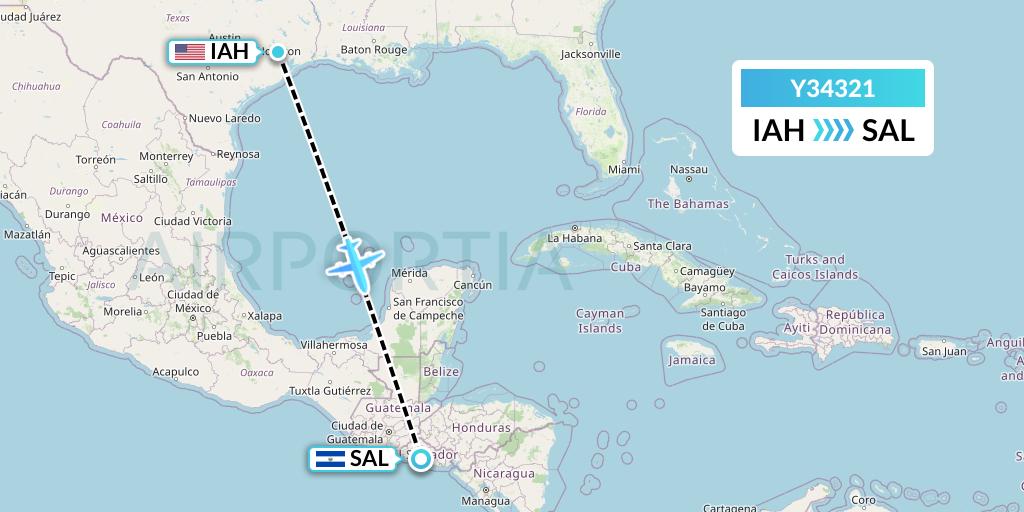 Y34321 Gryphon Airlines Flight Map: Houston to San Salvador