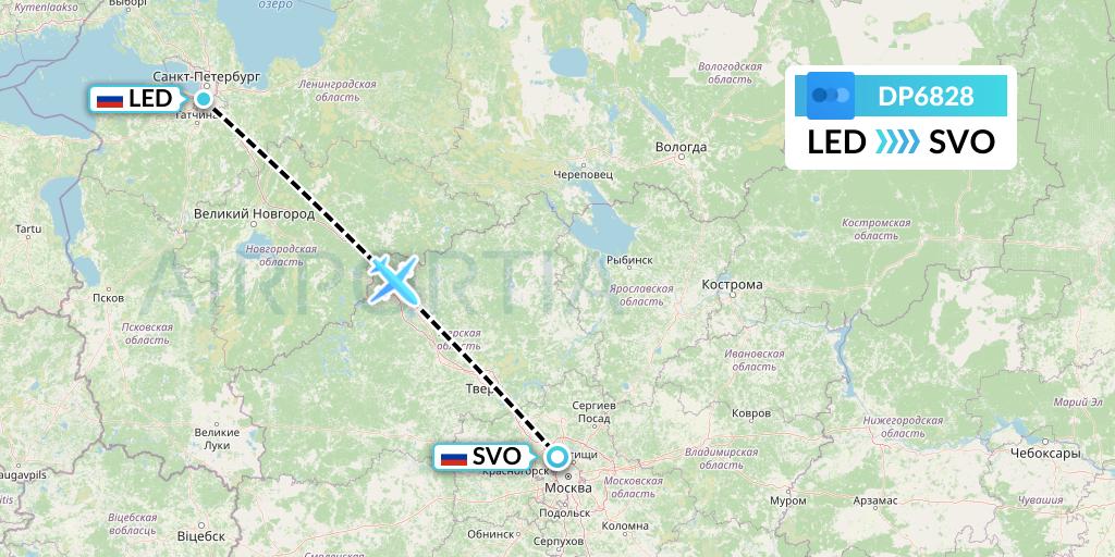 DP6828 Pobeda Flight Map: St. Petersburg to Moscow