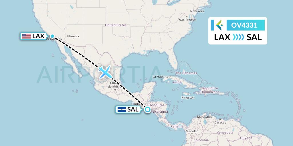 OV4331 SalamAir Flight Map: Los Angeles to San Salvador