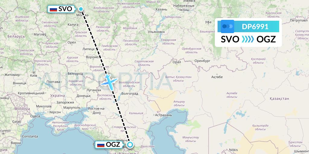 DP6991 Pobeda Flight Map: Moscow to Beslan