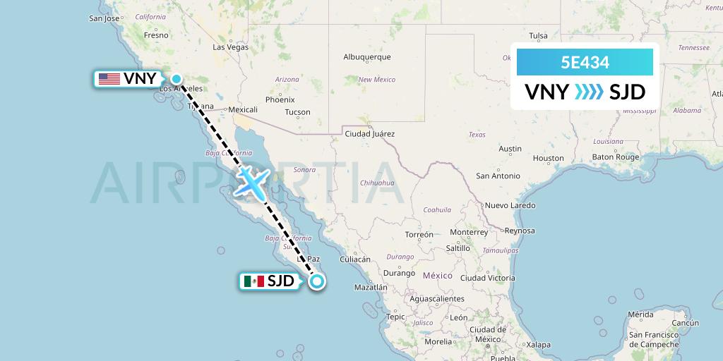 5E434 East Coast Flight Services, Inc. Flight Map: Van Nuys to San Jose del Cabo