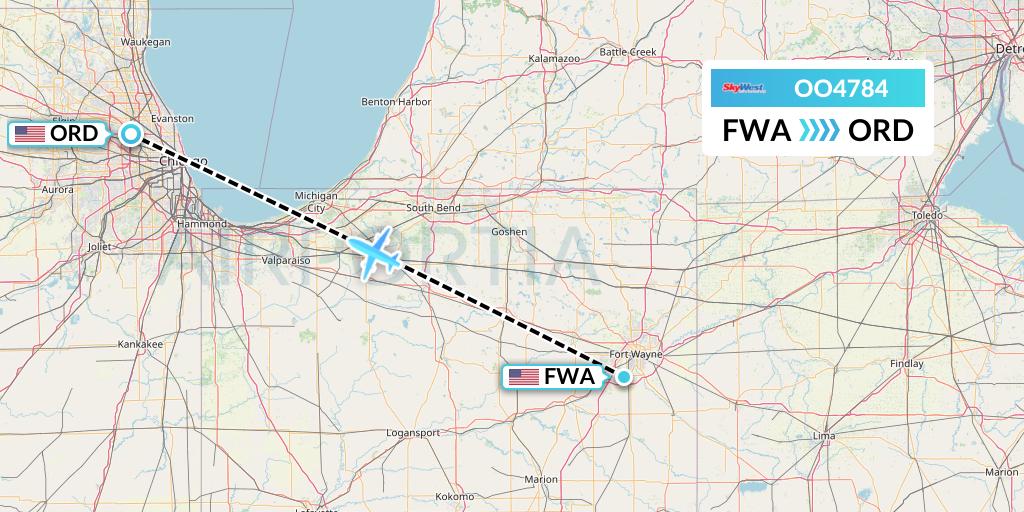 OO4784 SkyWest Airlines Flight Map: Fort Wayne to Chicago