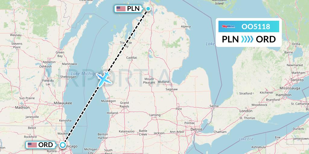 OO5118 SkyWest Airlines Flight Map: Pellston to Chicago