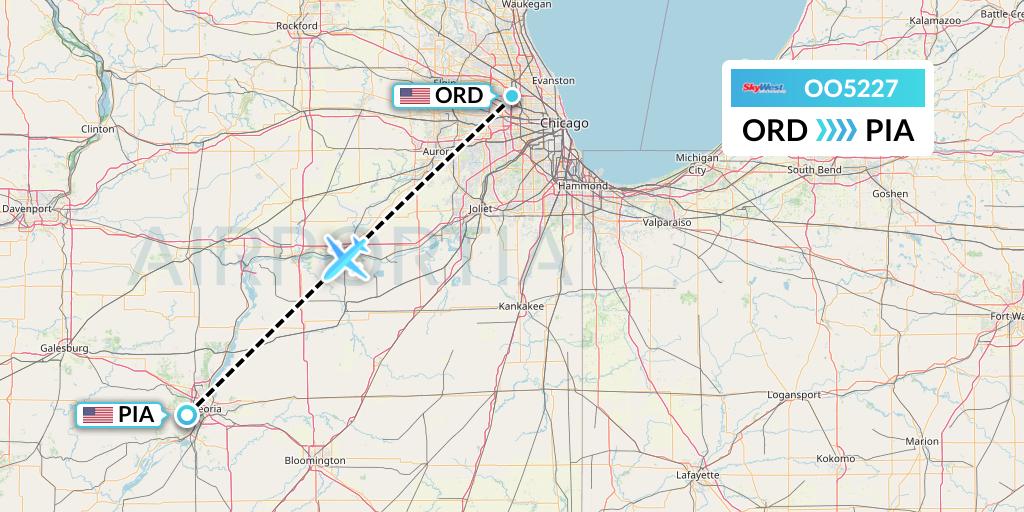 OO5227 SkyWest Airlines Flight Map: Chicago to Peoria