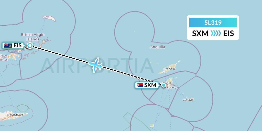5L319 Fly Salone Airlines Limited Flight Map: Sint Maarten to Beef Island