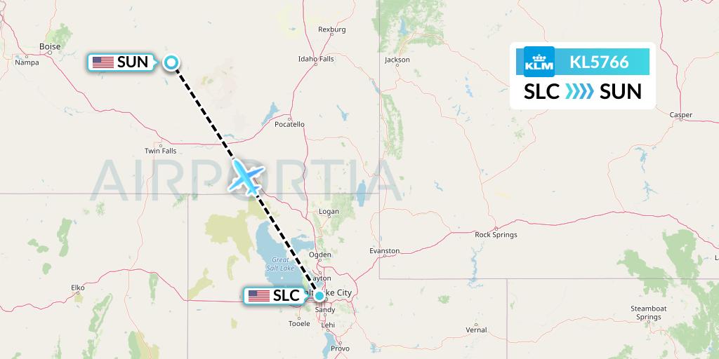 KL5766 KLM Flight Map: Salt Lake City to Hailey