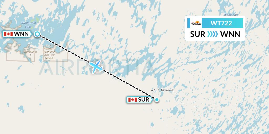 WT722 Swiftair Flight Map: Summer Beaver to Wunnummin Lake