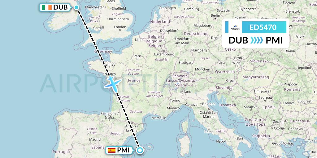 ED5470 AirExplore Flight Map: Dublin to Palma de Mallorca