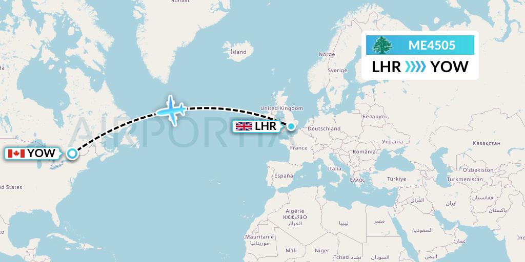 ME4505 MEA Flight Map: London to Ottawa