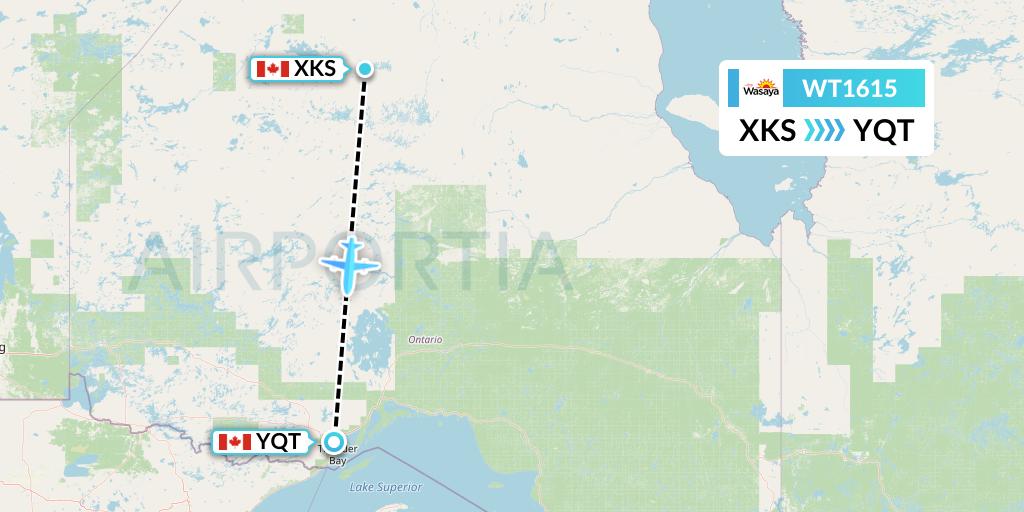 WT1615 Swiftair Flight Map: Kasabonika to Thunder Bay