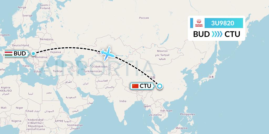 3U9820 Sichuan Airlines Flight Map: Budapest to Chengdu