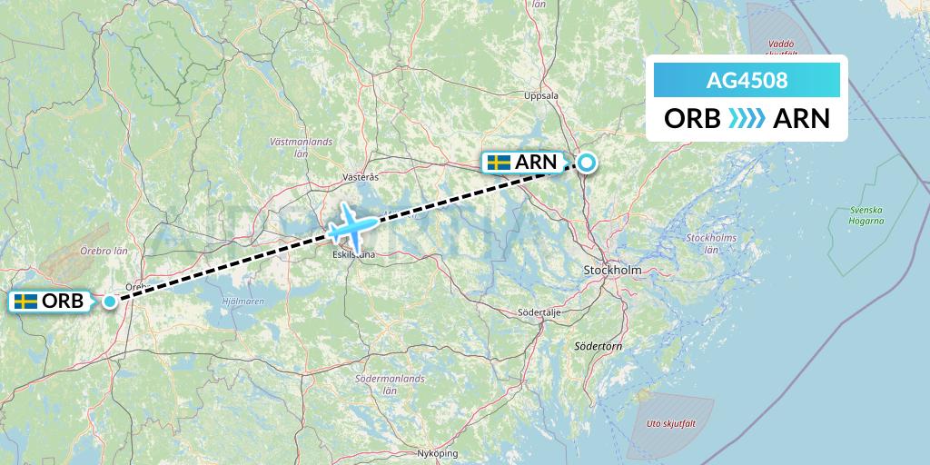 AG4508 Aruba Airlines Flight Map: Orebro to Stockholm