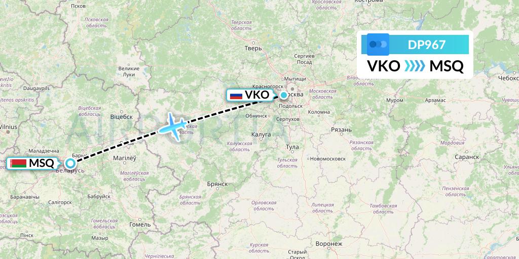 DP967 Pobeda Flight Map: Moscow to Minsk