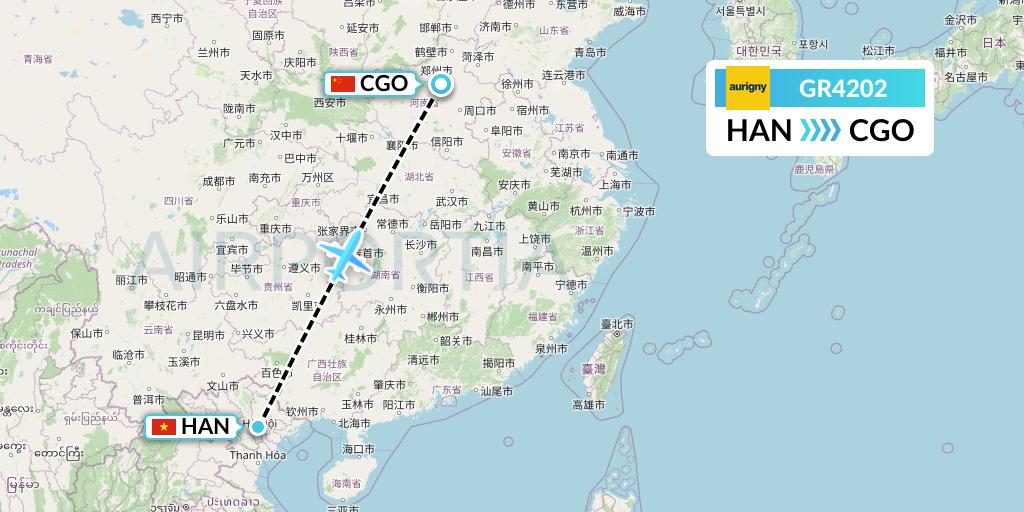 GR4202 Aurigny Air Services Flight Map: Hanoi to Zhengzhou