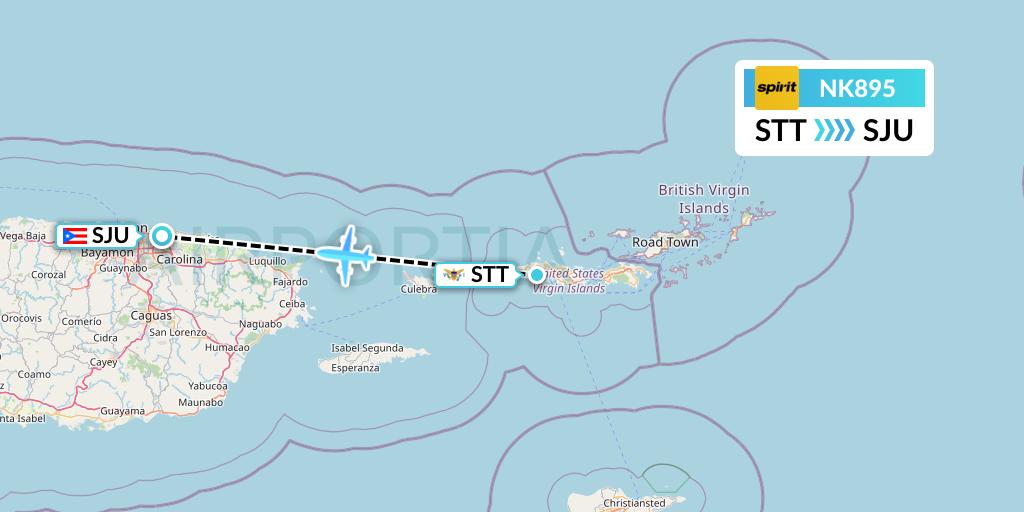 NK895 Spirit Airlines Flight Map: St. Thomas to San Juan