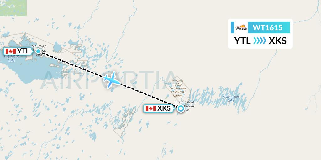 WT1615 Swiftair Flight Map: Big Trout to Kasabonika