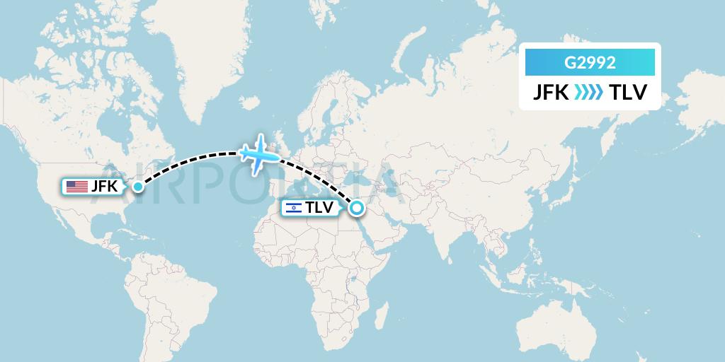 G2992 Albatros Airlines Flight Map: New York to Tel Aviv