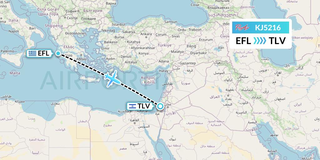 KJ5216 Air Incheon Flight Map: Kefalonia to Tel Aviv