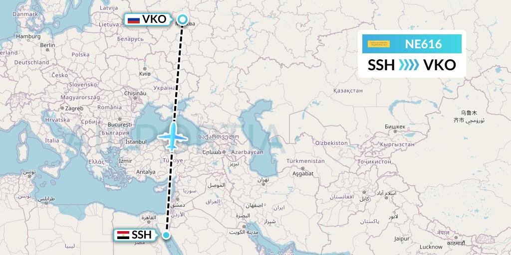 NE616 Nesma Airlines Flight Map: Sharm el-Sheikh to Moscow