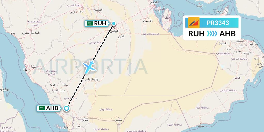 PR3343 Philippine Airlines Flight Map: Riyadh to Abha