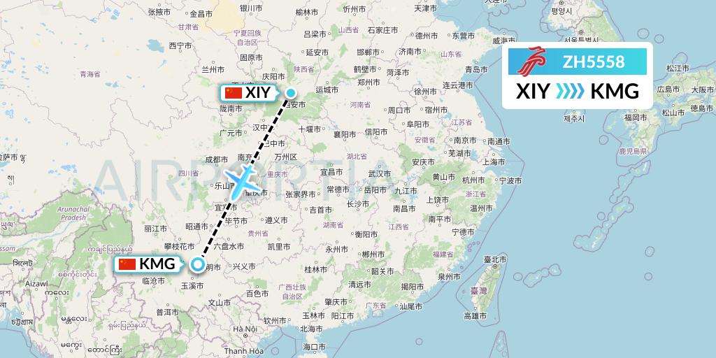 ZH5558 Shenzhen Airlines Flight Map: Xi'an to Kunming