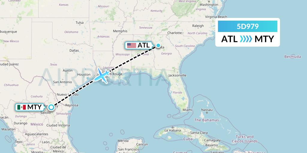 5D979 Aeromexico Connect Flight Map: Atlanta to Monterrey