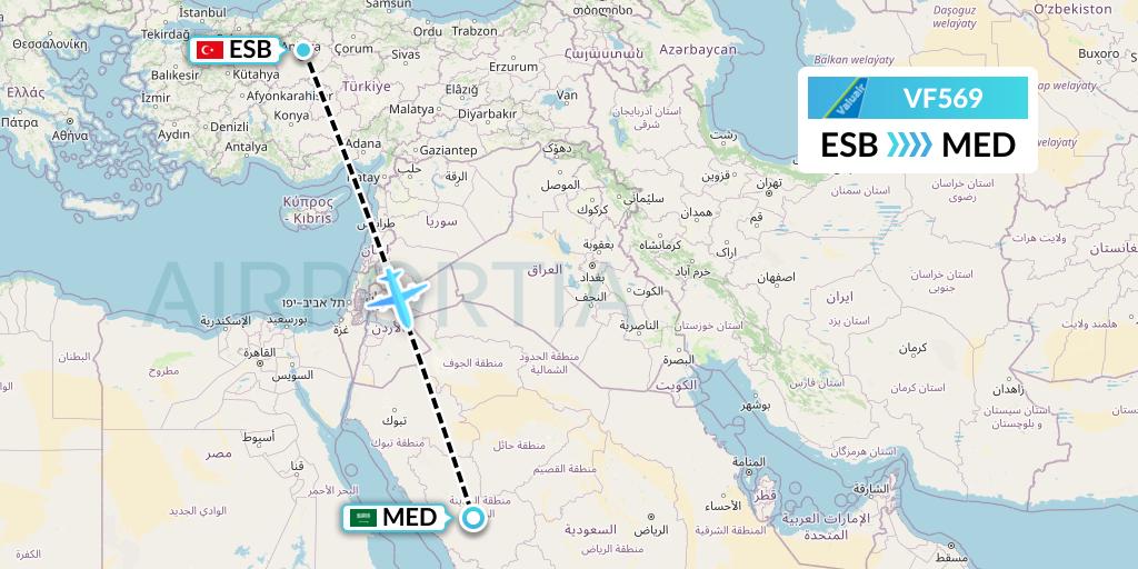 VF569 ValuAir Flight Map: Ankara to Medina