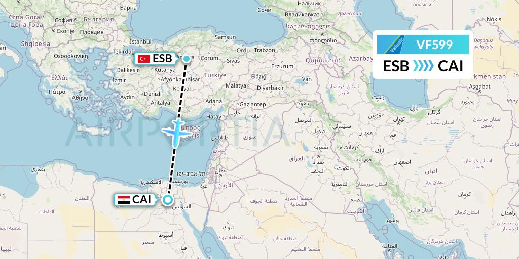 VF599 ValuAir Flight Map: Ankara to Cairo