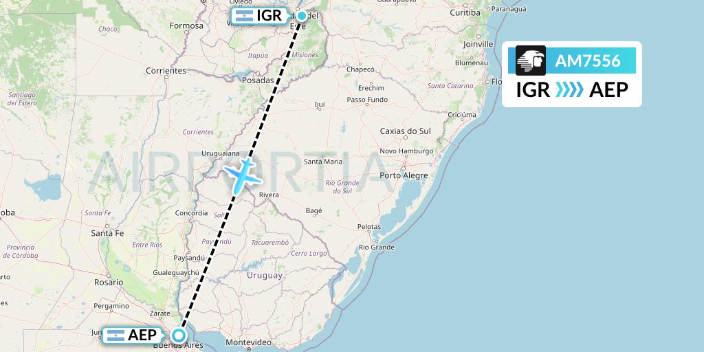 AM7556 Aeromexico Flight Map: Puerto Iguazu to Buenos Aires
