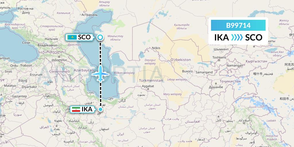 B99714 Iran Air Tours Flight Map: Tehran to Aktau