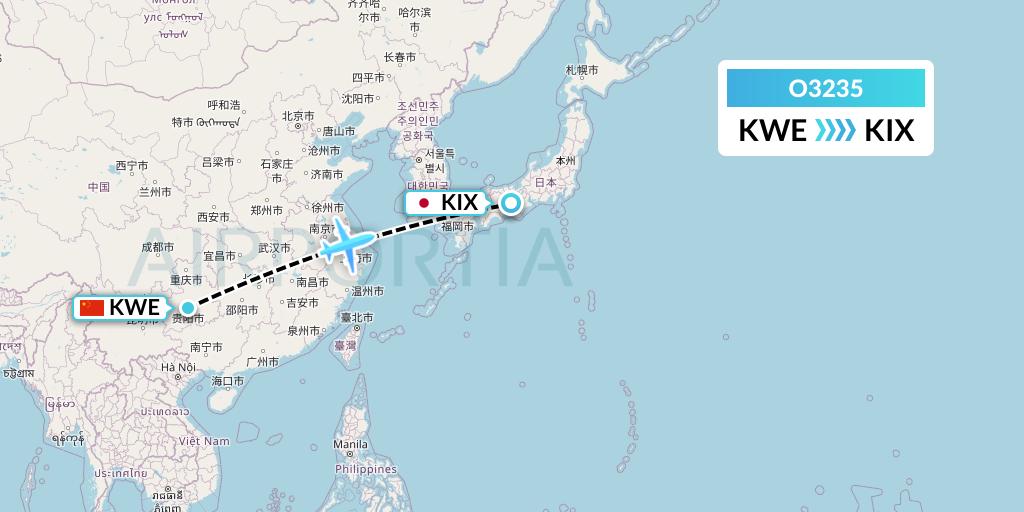 O3235 SF Airlines Flight Map: Guiyang to Osaka