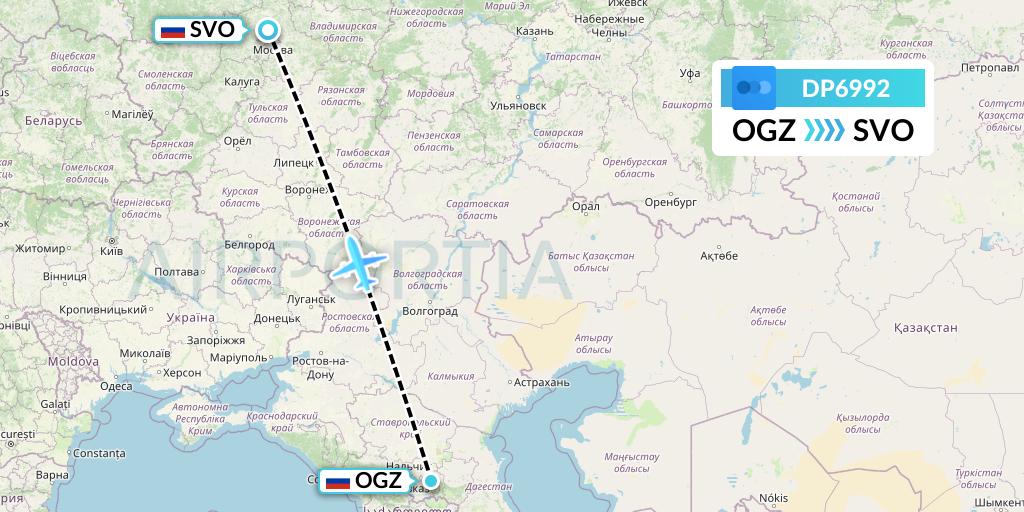 DP6992 Pobeda Flight Map: Beslan to Moscow
