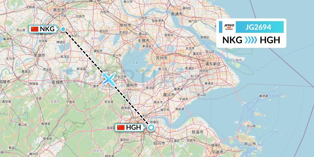 JG2694 JetGo Australia Flight Map: Nanjing to Hangzhou