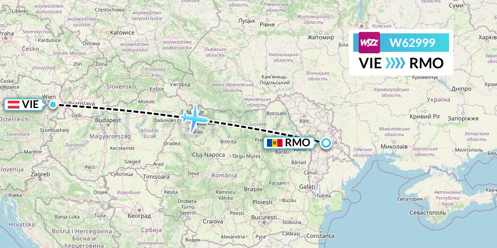 W62999 Wizz Air Flight Map: Vienna to Chisinau