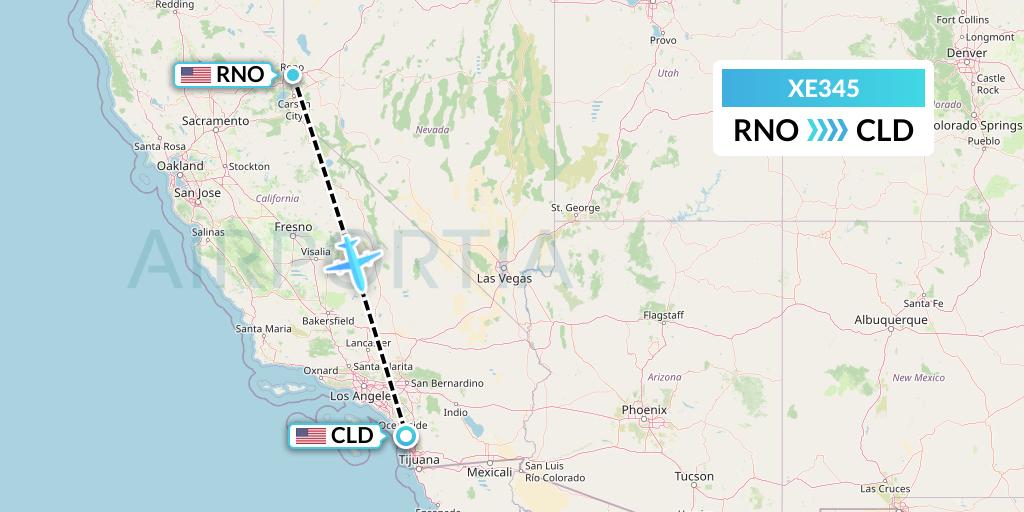 XE345 Jsx Flight Map: Reno to San Diego