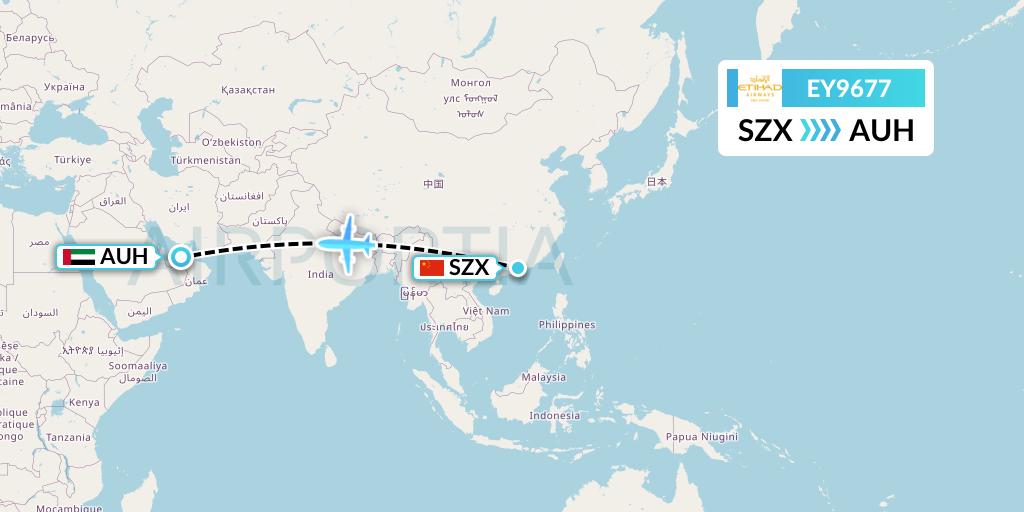 EY9677 Etihad Airways Flight Map: Shenzhen to Abu Dhabi