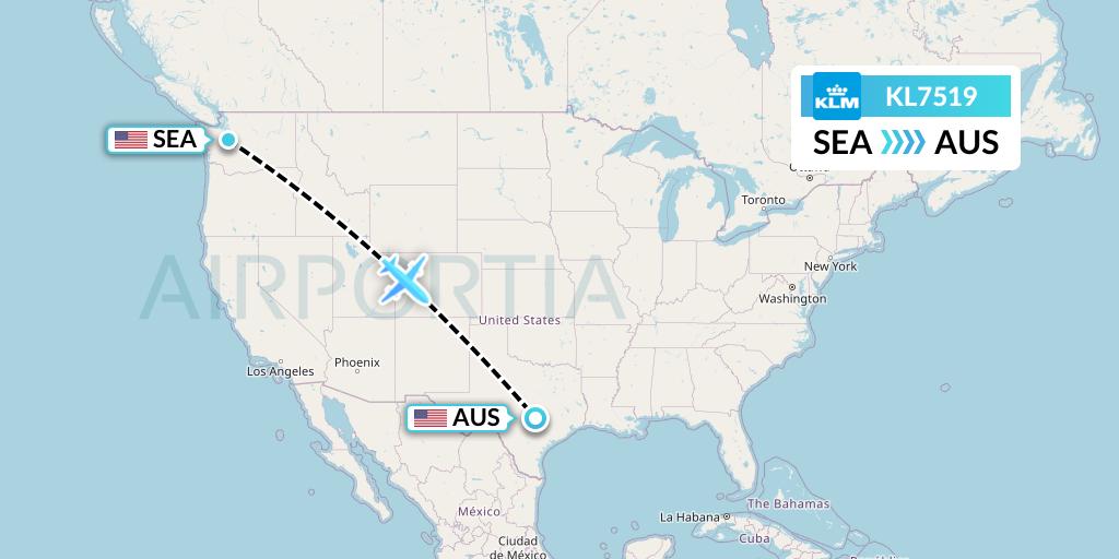 KL7519 KLM Flight Map: Seattle to Austin