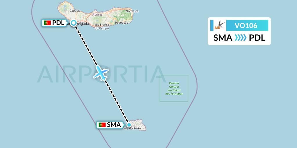 VO106 Voyage Air Flight Map: Santa Maria to Ponta Delgada