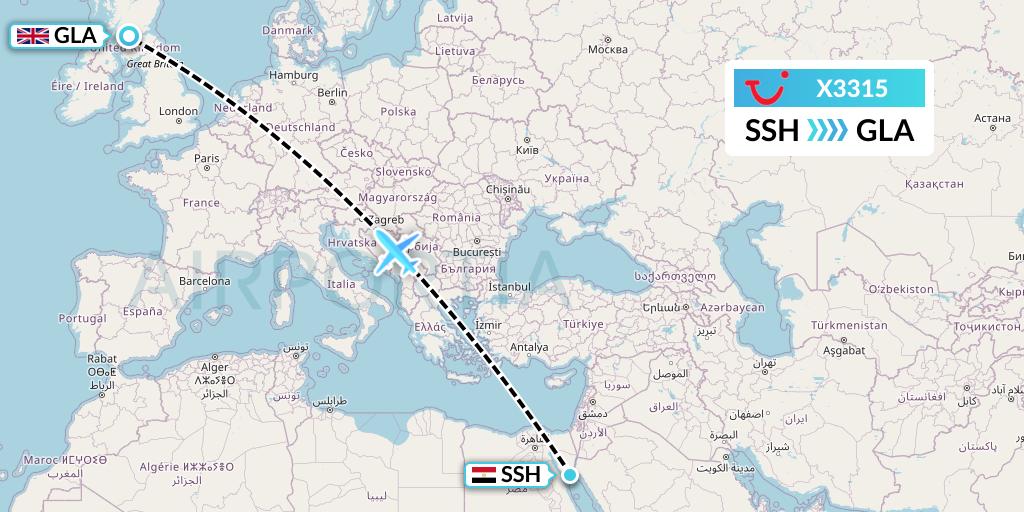 X3315 TUI fly Germany Flight Map: Sharm el-Sheikh to Glasgow