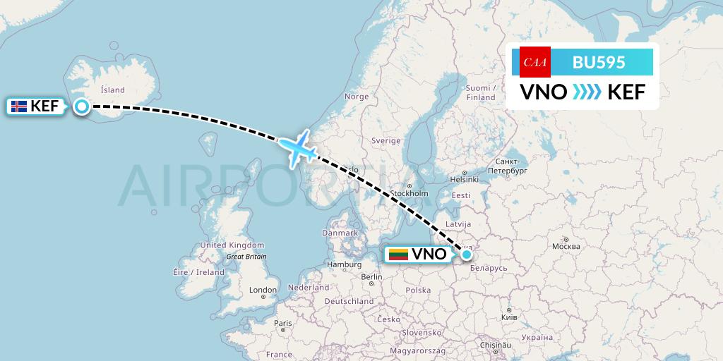 BU595 flyCAA Flight Map: Vilnius to Reykjavik