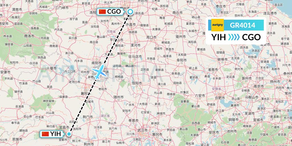 GR4014 Aurigny Air Services Flight Map: Yichang to Zhengzhou
