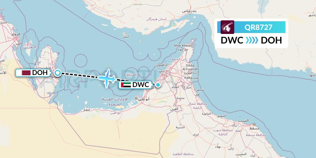 QR8727 Qatar Airways Flight Map: Dubai to Doha
