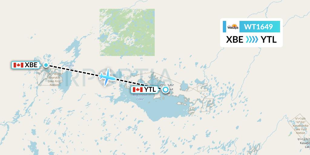WT1649 Swiftair Flight Map: Bearskin Lake to Big Trout