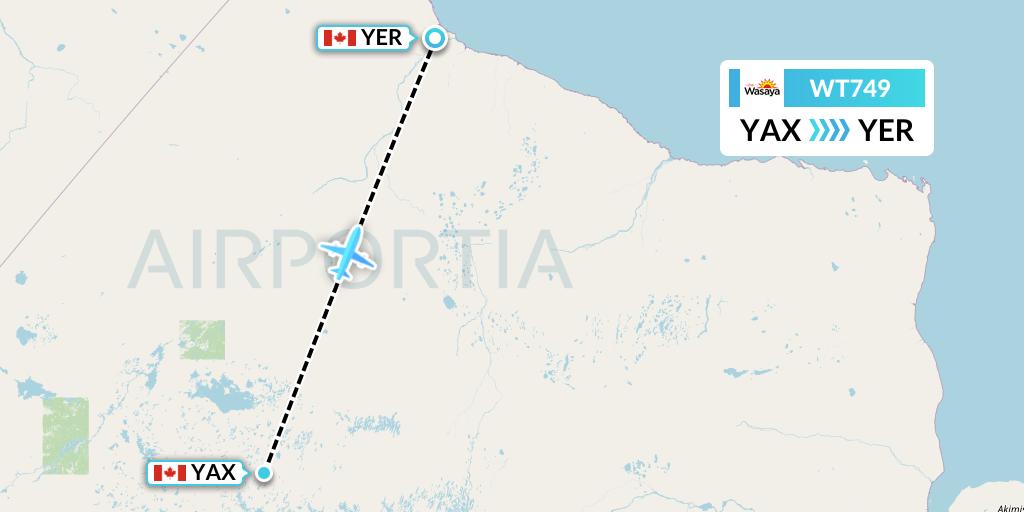 WT749 Swiftair Flight Map: Wapekeka to Fort Severn