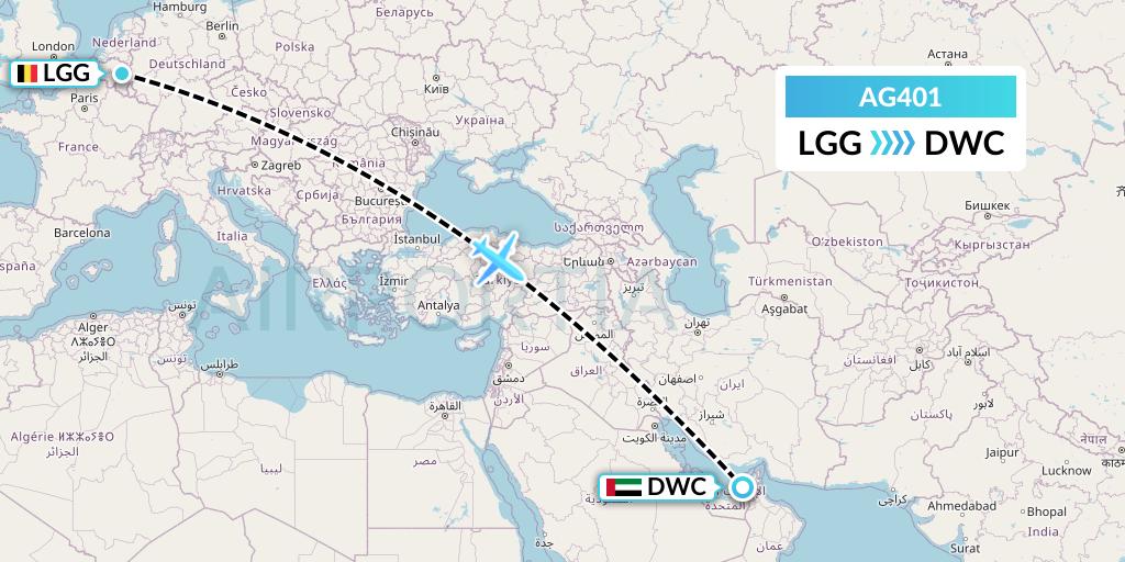 AG401 Aruba Airlines Flight Map: Liege to Dubai