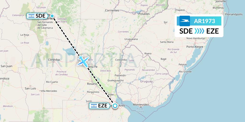 AR1973 Aerolineas Argentinas Flight Map: Santiago del Estero to Buenos Aires