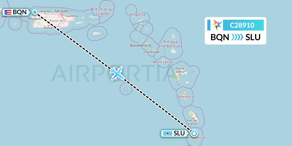 C28910 Ceiba Intercontinental Flight Map: Aguadilla to Castries