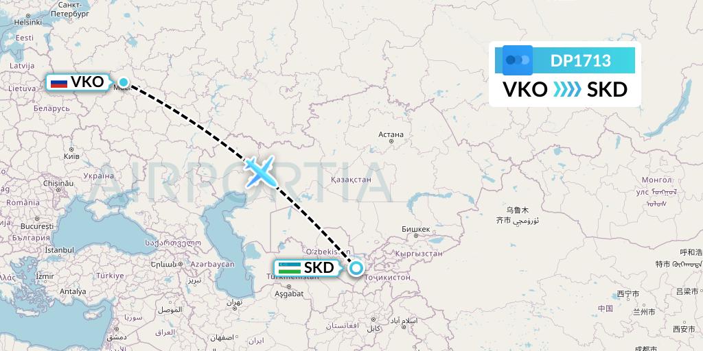DP1713 Pobeda Flight Map: Moscow to Samarkand