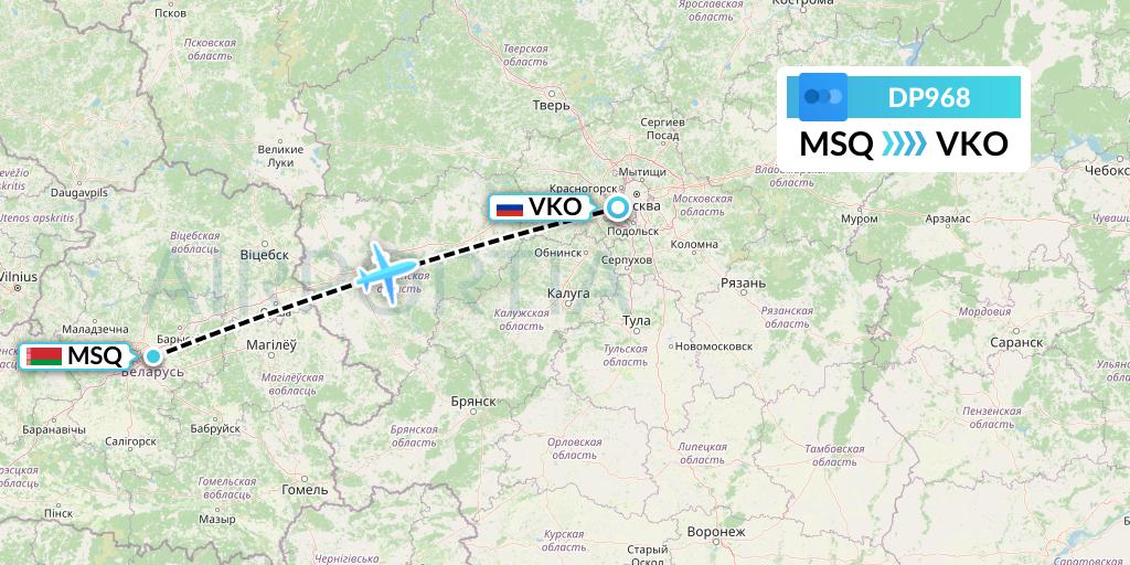 DP968 Pobeda Flight Map: Minsk to Moscow