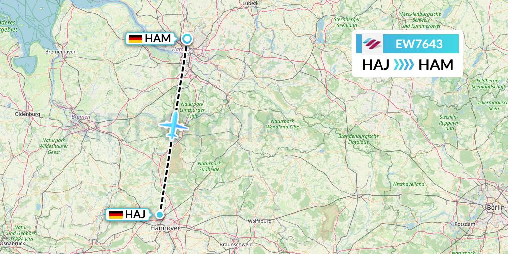 EW7643 Eurowings Flight Map: Hannover to Hamburg